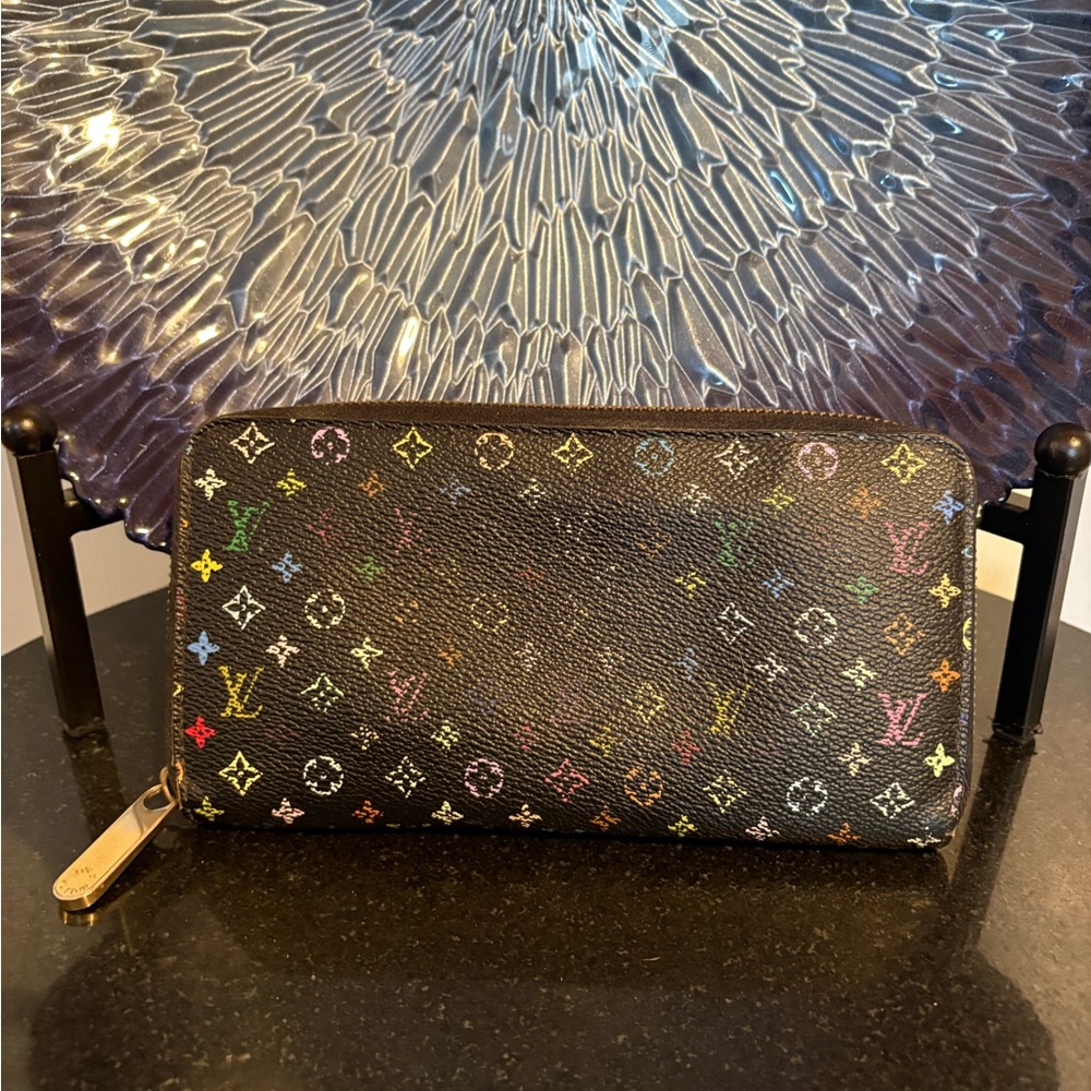 Louis Vuitton Black Murakami Long Zip Wallet